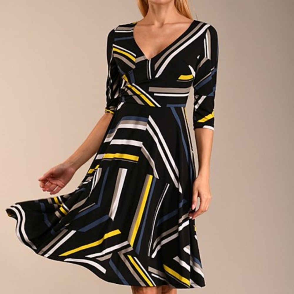 LBISSE Striped Surplice Dress